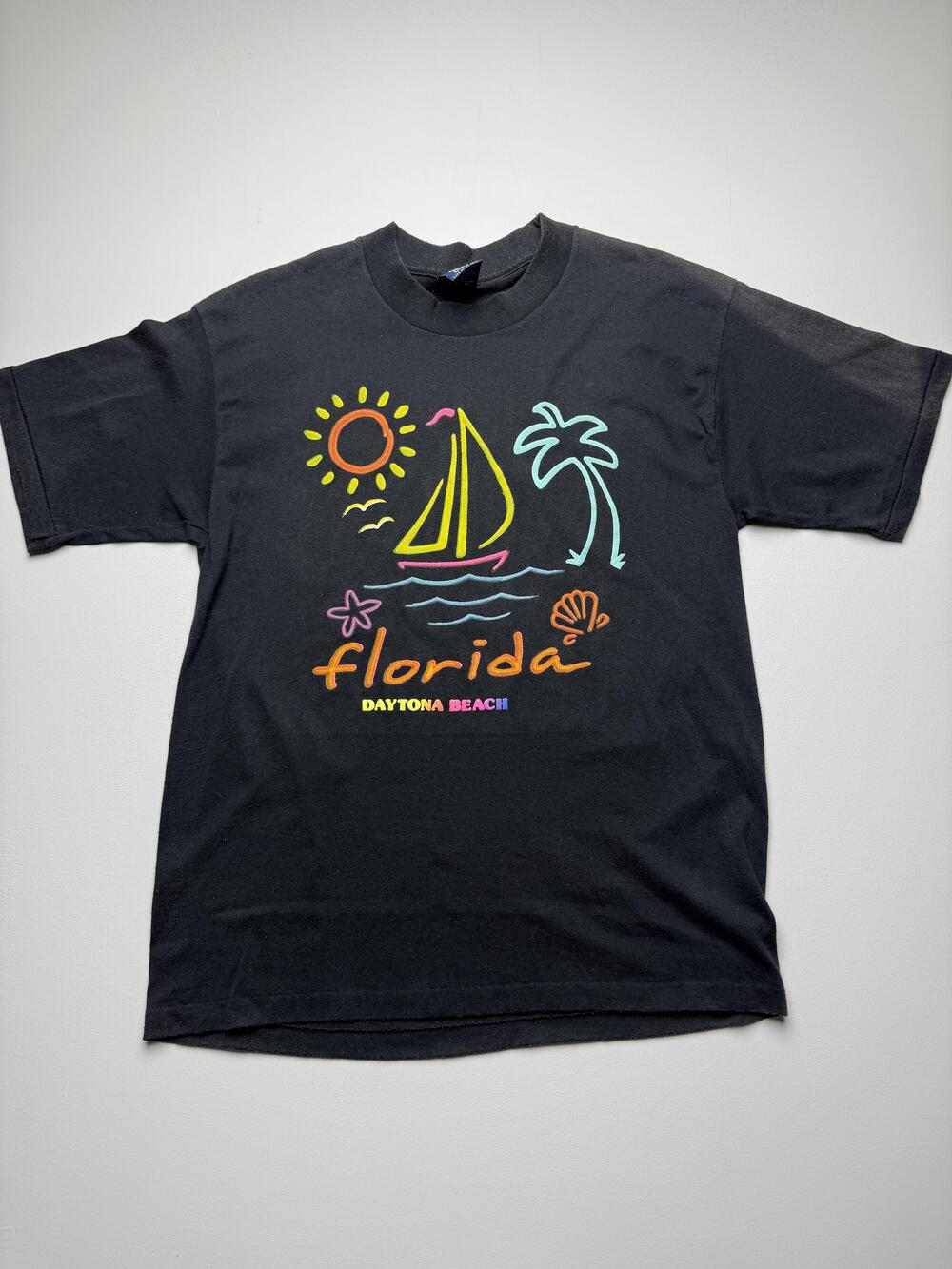 Vintage Cal Cru Shirt Mens Large Black Florida Daytona Beach Graphic Tee USA VTG